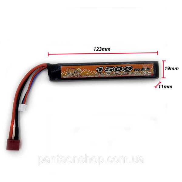 Акумулятор LiPo 7.4V 1500mah - stick 20-40C моноблок Т-конектор (VBPower)