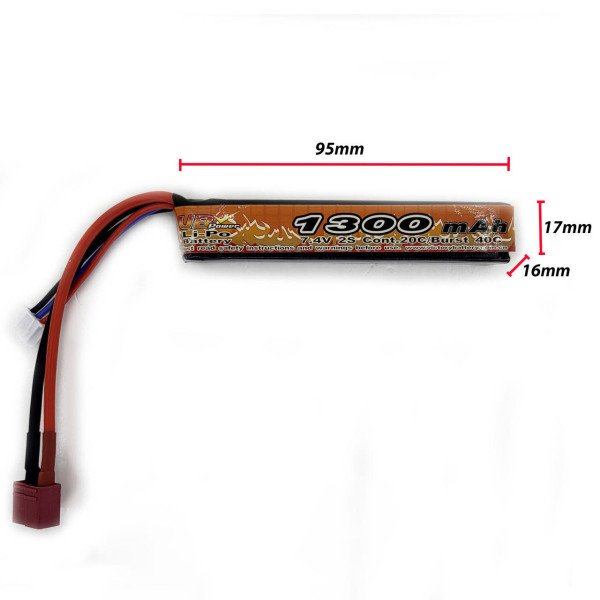 Акумулятор Li-Po 7.4V 1300mah - stick 20-40C моноблок Т-конектор (VBPower)