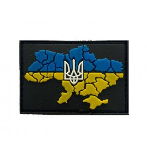 Шеврон гумовий Мапа України білий Тризуб ж-б фон mini