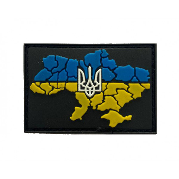 Шеврон гумовий Мапа України білий Тризуб ж-б фон mini