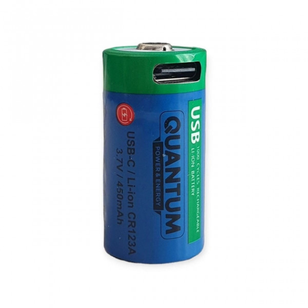 Акумулятор літій-іонний Quantum USB Li-ion CR123A (16340) 3.7V, 450mAh case + Type-C кабель, 1шт/уп