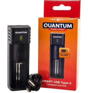 Зарядний пристрій Quantum QM-BC2010 для Li-ion акумуляторів 3.7V, 1 слот, USB FT